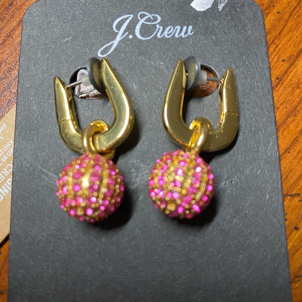 j.crew Pavé ball huggie hoop earrings NEW - Picture 2 of 3